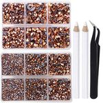 LPBeads 6400 Pieces Hotfix Rhinestones Rose Gold AB Flat Back 5 Mixed Sizes Crystal Round Glass Gems with Tweezers and Picking Rhinestones Pen