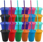 24 Pack Tumbler with Straw and Lid Bulk Reusable Plastic Cups Iced Summer Coffee Cup Travel Mug Water Bottle for Parties Birthdays (Assorted Color) (16oz)