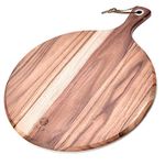 Bill.F Wood Pizza Peel 16 Inch,16" Acacia Wood Round Cutting Board with Handle Pizza Board for Kitchen Charcuterie Decorative Board