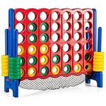 COSTWAY Giant Connect 4, Four in A Row Game Set with 42 Jumbo Rings & Quick-Release Slider, 120 x 104cm 4-to-Score Outdoor Garden Games for Kids Adult