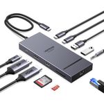 UGREEN Revodok Pro Docking Station (11-in-1), Dual 4K@60Hz HDMI+DP, 4K@120Hz DisplayPort, 2×10Gbps USB-C, 100W PD, 170MB/s SD/TF, 40cm Cable, Aluminum USB C Hub for Dell, HP, Surface Laptops