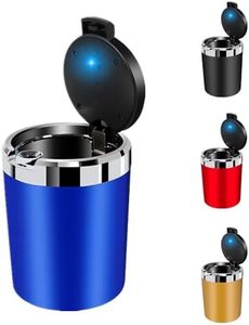 Car Ashtray, Car Ashtray with lid, Car Ash Tray with LED, Mini Trash Can for Car, Detachable Stainless Steel Ash Tray (Blue)