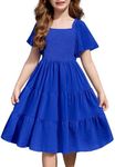 Arshiner Girls Royal Blue Dress Summer Formal Casual Smocked Tiered Midi Dresses with Pockets for 11-12Y