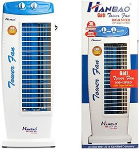 HANBAO High-Speed Tower Fan with TOP safety copper motor, 3 Speed - 2 Way Air Deflection, High Air delivery @ 2300 m3/hr, upto150 watts, GATI, 30 months warranty
