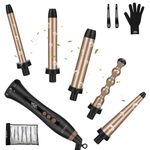 Prizm 5 in 1 Interchange Curling Iron Wand Set, LED Display,11 Temp Settings, 0.6 to 1.25 Inch Tourmaline Ceramic Clampless Barrels, Hair Curler for Wavy/Bang/Ringlet/Spiral with Heat Resistant Glove