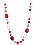 BULINLIN Beaded Long Silver Necklaces for Women, Handmade Statement Sweater Chain Necklace with Crystal Beads for Fashion Jewelry gifts(Red)