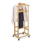 Relaxdays Valet on Castors, for Men and Women, Bamboo Clothes Rack, in Bedroom or Hallway, HWD: 107x47x37 cm, Natural, Metal