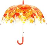 Kung Fu Smith Auto Open Transparent Bubble Shape Cartoon Stick Umbrella (Red Leaves)