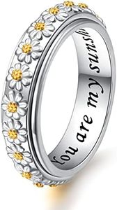 Ladytree Daisy Anxiety Relieve Spinner Rings You Are My Sunshine Flower Fidget Ring Sterling Silver ADHD Stress Relieving Ring for Women Size 11