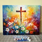 Tucocoo Religious Cross Paint by Number for Adults Beginner, DIY Oil Painting Kits on Canvas with Brushes and Acrylic Pigment, Wild Flowers Sunshine Pictures for Home Decor 16x20 inch (Frameless)