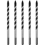 Hymnorq 5/16 Inch Masonry Drill Bits 5PC Set, 6 Inch Extra Long, YG8 Carbide Spear Cutter, 3-Flat Antislip Shank, U Type Slot, Multipurpose for Tile Cement Concrete Brick Mirrors Cinder Block Glass