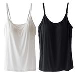 JK Home 2 Pack Women Built in Shelf Bra Vest Top Cami Casual Undershirt, Slim Comfy Sport Bra Tank, Spaghetti Strap Gym Activewear Camisole