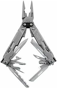 SOG PowerAccess Deluxe All-Around Heavy Duty Stainless Steel Multi-Tool w/Nylon Sheath, Two Knife Blades, Can & Bottle Opener, Stone Wash