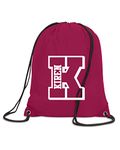 Personalised Initial Name Drawstring Bag Sport School PE Kit Boys Girls Gym Dance Swimming Unisex Bags (Burgundy)