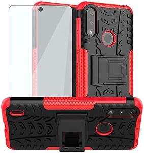 Phone Case for Moto E7 Power/Motorola E7i Power/Lenovo K13 with Tempered Glass Screen Protector Cover and Hard Rugged Hybrid Cell Accessories MotoE7Power 7E E7Power E7iPower 2021 Cases Women Black Red