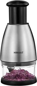 HIMAAT Hand Chopper for Vegetables, Quick Slice Manual Food Hand Dicer Chopper, Stainless Steel Garlic Mincer Home Essentials for Onions, Garlic, Nuts, Salads (Silver)