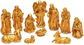 Juvale Miniature Nativity Scene Figurines, Religious Christmas Decor (Gold, 11 Pieces)