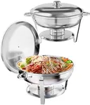 Chafing Dish for Buffet, 5QT Round Chafing Dishes Buffet Set w/Lid Holder, Stainless Steel Chafers and Food Warmers with Spoon and Tweezers for Parties, Weddings (Silver, 2 Pack)