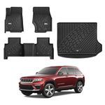 3W Floor Mats&Cargo Liner Compatible for Jeep Grand Cherokee 2022-2025 TPE All Weather Custom Fit Floor Liner 1st 2nd Rows and Trunk Mat Full Set Car Mats, Black