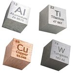 GOONSDS Element Cube - Set of 4 Metal Density Cubest Include Aluminum Titanium Copper Tungsten for Collections and Laboratory