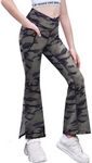 Zaclotre Girls' Flare Leggings with Split Hem Cross High Waist Yoga Bootcut Athletic Kid Bell Bottom Pants with Pockets Camouflage