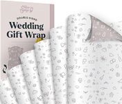 Wedding Gift Wrap - 6 Luxury Sheets of Weddings Wrapping Paper in Doodle Noodle Design - I Love You Married Marriage Pattern in Pink White Illustrated Style