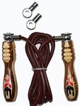 3X Sports Leather Weighted Skipping Rope, Speed Jump Rope Premium Wooden Handle Tangle-free Adjustable Rope & Rapid Ball Bearings Fitness Workouts Fat Burning Exercises Boxing