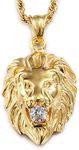 Jewelry Kingdom 1 Stainless Steel Vintage Men's Gold Lion Pendant Necklace White Stone Rope Chain 24"