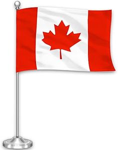 G128 Canada Canadian Deluxe Desk Flag Set | 8.5x5.5 In | Printed 300D Polyester, with Silver Dome and Base, 15" Metal Pole, Decorations For Office, Home and Festival Events Celebration