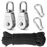 2pcs M25 Crane Pulley Block, 304 Stainless Steel Swivel Hook Single Pulley Block with 20M(6mm) Nylon Pulley Line Rope & 2pcs Carabiner Snap Hook Clips