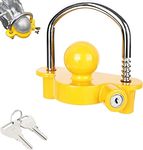 GOYADA Trailer Hitch Lock Security Ball, Universal Caravan Coupler Hitch Lock, Tow Ball Caravan Hitch Lock with 2 Keys, Trailer Lock Hitch Anti Theft for Towing Caravan Trailer Security (Yellow)