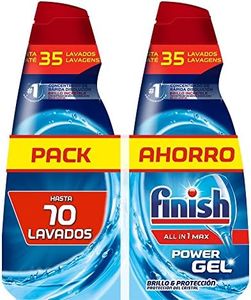 Finish All in 1 Max Power Gel Brillo&Protección, Detergente Gel para el Lavavajilla, 2 unidades - Total 70 lavados