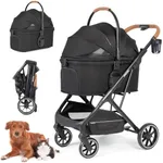 Beberoad Pets T6 Luxury Pet Stroller for Medium Dog Under 66lbs or 2 Small Dogs & Cats, Foldable and Carrier -Detachable (Black)