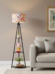 Crosscut Furniture LED Tripod Floor Lamp with 3 Shelves, Retro Robin, White, Metal Corner Floor Lamp for Living Room & Bedroom Decoration