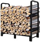 Fandature 4Ft Firewood Rack Adjustable Fireplace Wood Holder For Outdoor Indoor Storage Log-Heavy Duty Fire Log Lumber Stand Stacker, Black