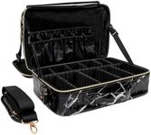 (Not Made In China) 2 Pack, Makeup Train Case, Cosmetic Bag, Portable Beauty Organizer and Storage Box With Adjustable Dividers For Make Up and Brushes (Marble, Large)