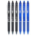 Pilot FriXion Clicker 0.7mm, Erasable Gel Pens, Fine Point (6-Pack, Black/Blue)