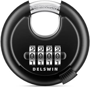 DELSWIN 4 Digit Combination Disc Padlock with Hardened Steel Shackle Combo Lock for Sheds, Storage Unit, School Gym Locker and Fence (Black,1Pcs)