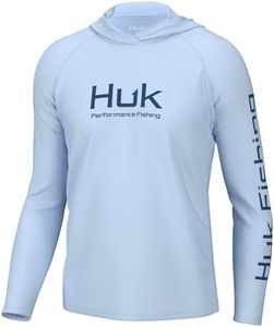 HUK Men's Standard Pursuit Vented Long Sleeve Hoodie, Fishing Shirt with Hood, Ice Water