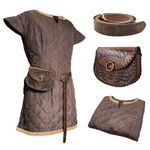 HiiFeuer Medieval Costume Tunic, with Vintage Belt and Bag, Mercenary Knight Body Cloth Armor, Renaissance Cosplay Set for LARP Ren Faire (Brown L)