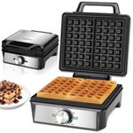 Aigostar Waffle Maker with Deep Fill Anti Spill Plates, 1600W Fast Cooking Waffle Iron with Adjustable Temperature Control, Non-Stick Coating, Cool Touch Handle, Belgian & American Waffles - Savory