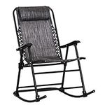 Outsunny Garden Rocking Chair Folding Outdoor Adjustable Rocker Zero-Gravity Seat with Headrest Camping Fishing Patio Deck - Grey