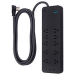 GE UltraPro 10 Outlet Surge Protector, USB-C Charging, 8 ft Designer Braided Cord, Adapter Spaced, 3540 Joules, Compatible w/ iPhone 12/11/Pro/Max/Xs/XR/X/8, Samsung Galaxy, Google Pixel, Black, 41357