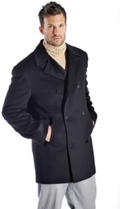 Cashmere Boutique 30% Cashmere and 70% Fine Wool Pea Coats for Men – Double Breasted, Soft and Warm