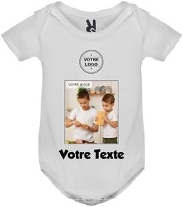 YONACREA - Créez Votre Body Bébé Manches Courtes Personnalisé avec Texte et Photo - BLANC - 18 Mois