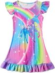 Eledobby Girls Pajama Dress Nightie Flutter Short Sleeves Nightdress Kids Girl Nightgowns Cartoon Sleepwear for Girl 7-8 Y