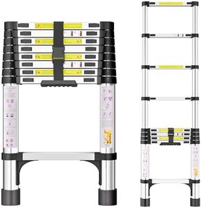 Telescopic Ladder, 2.6M Stainless Steel Thickened High-Strength Loft Ladder, Portable Ladders Extendable with Non-Slip Feet Adjustable Height for Roof Attic Caravans
