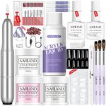 Saviland Acrylic Nail Kit - 3 Colors Acrylic Powder and Liquid Set with Acrylic Nail Brushes/Nail Drill/Top Gel/Non-Acid PH Bond/Nail Glue/Dappen Dish/Coffin Nails Tips Gel X Nail Kit for Salon DIY