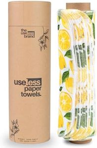 The Useless Brand Reusable Paper Towels Roll | 12 Eco Friendly Washable Cotton Flannel Towels w/ Cardboard Roll | Zero Waste & Sustainable | Fits on All Holders (Lemons, 12 Towels)