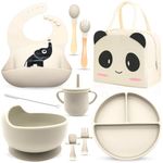 Zestify 10 Pcs Baby Weaning Set with Portable Lunch Bag | Silicone Feeding Essential | Bib, Sippy Cup, Fork, Spoon & Bowl | Microwave & Dishwasher Safe Baby Feeding Set | Ideal Baby Gift | Beige